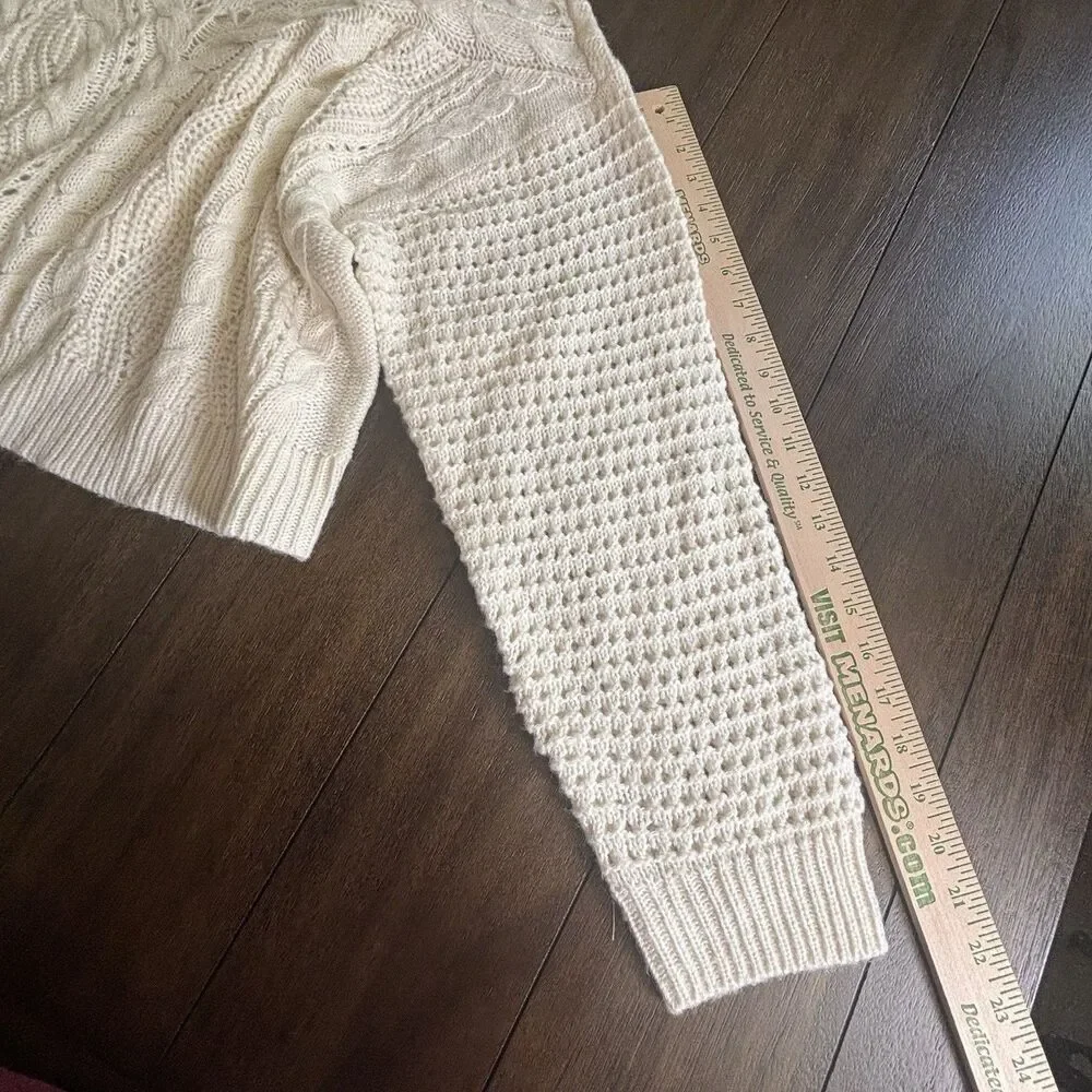 Lucky Brand Women's Size XL Open Knit Fisherman Cable Pullover Ivory Sweater $99